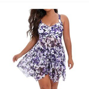 NWT Daci Swim Top Purple Floral with Flowy Mesh